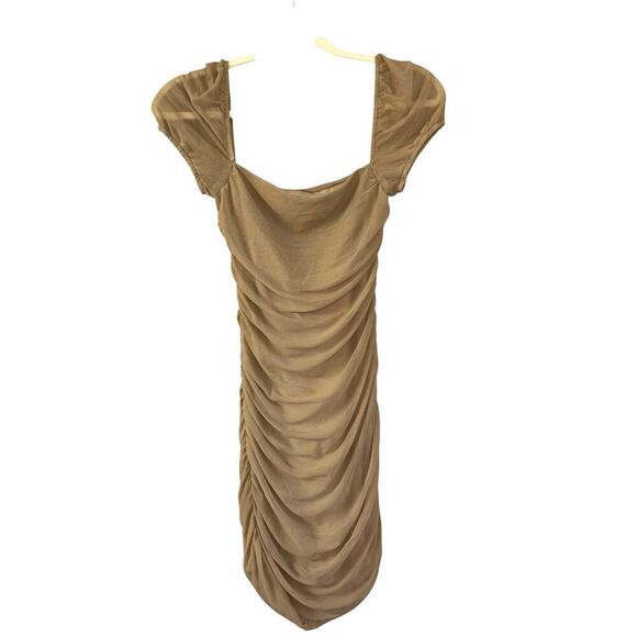 Princess Polly Charvi Mini Bodycon Scrunch Tan Dress Women’s Sz 6 Cubwear Dance - Picture 2 of 8